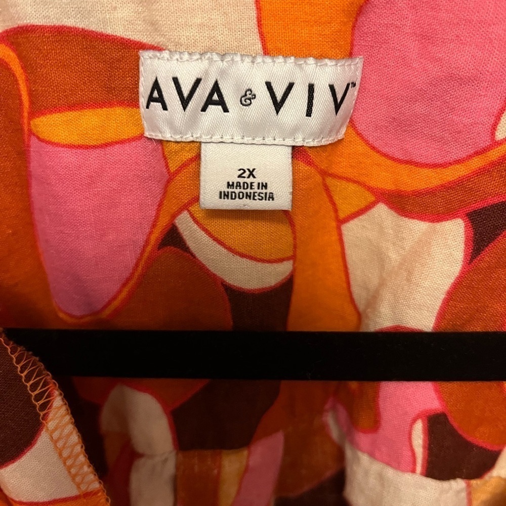 Ava & Viv Linen Blend Psychedelic Top Plus Sz 2X Tie Hem Retro 70s Hippie Groovy - Picture 6 of 9